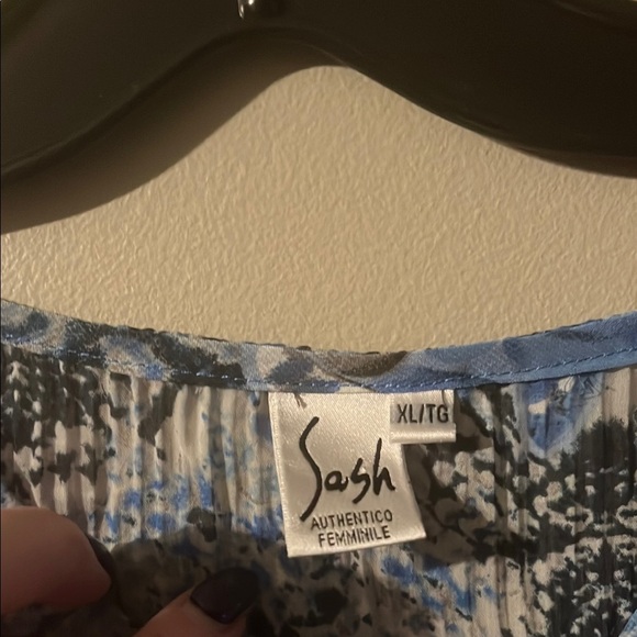 Blue and Black Ruffled Flutter Sleeve Blouse - Picture 2 of 3